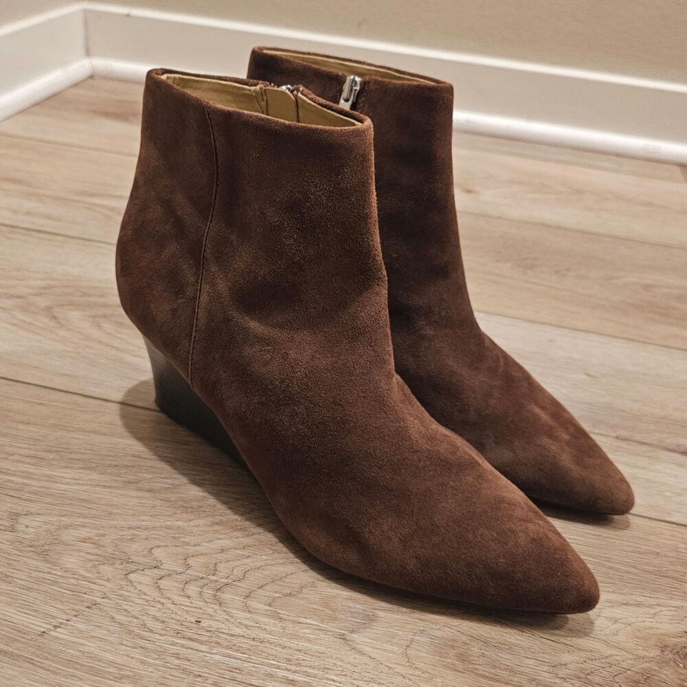NINE WEST Women's Carter Wedge Brown Suede Ankle Booties Size 9